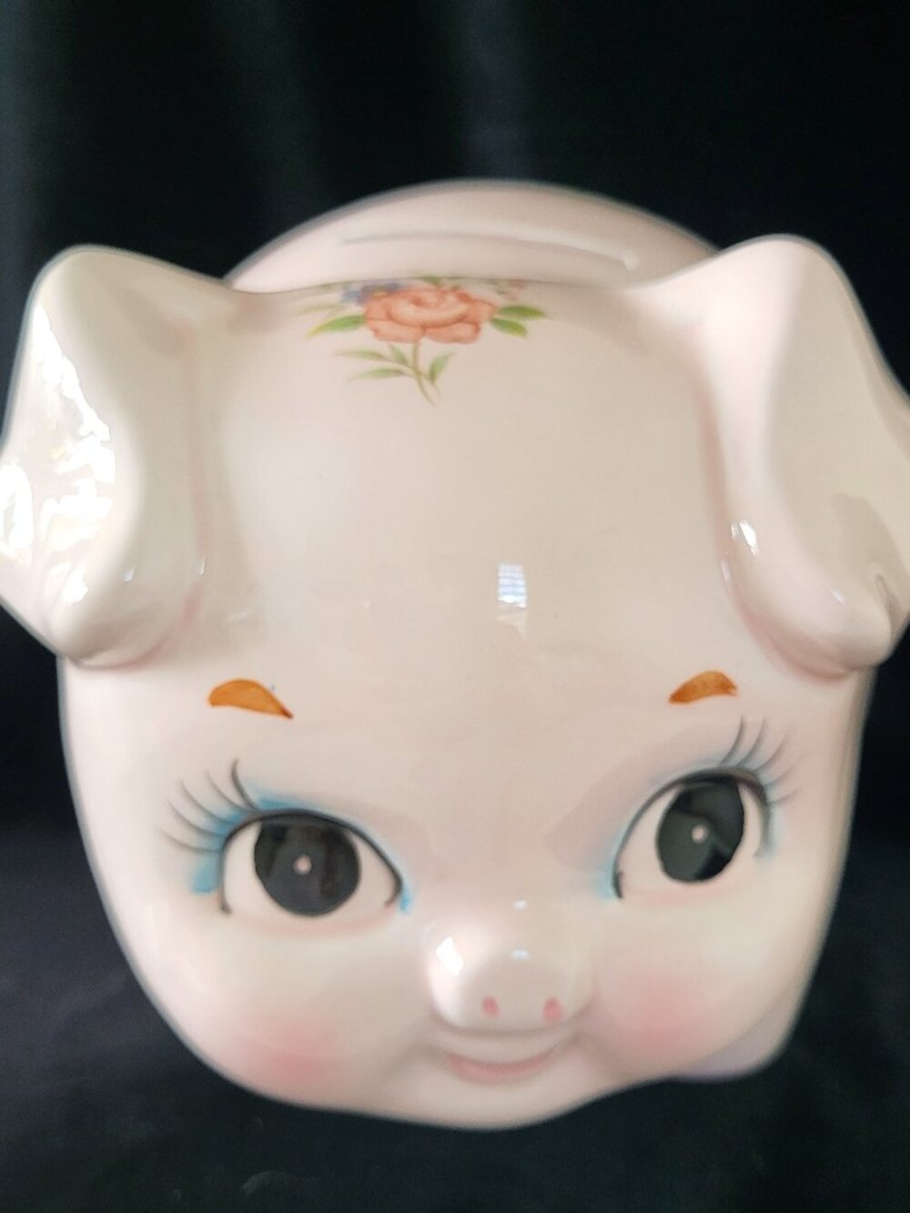 Vintage Lefton China Large Pink Ceramic Piggy Bank - Mid-Century Hand Painted